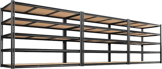 48" W Garage Shelving, Garage Storage Shelves Heavy Duty 3060LBS, Adjustable Metal Shelving Unit 5 TierIndustrial Shelving for Warehouse, Pantry, Closet, Kitchen, 72" H x 48" W x 24" D, Black, 3PCS