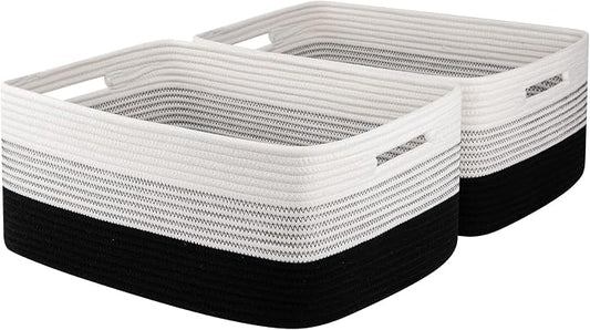 OIASKET Large Storage Basket for Organizing, Woven Rope Basket for Shelves, Closet Organizer Bins for Clothes, Blanket, Toys, Baby Nursery Storage, 17.7" x 13" x 7.87", 2 Packs Gradient Black