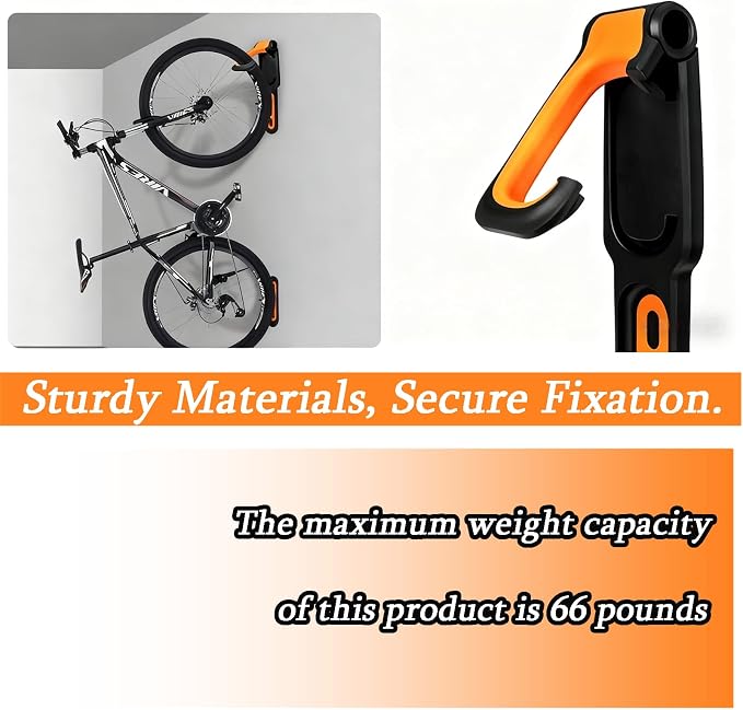 Bike Wall Mount Garage Storage | Rotatable Bike Hanger, Space-Saving Vertical Rack, Holds Up to 66lbs, Easy to Install