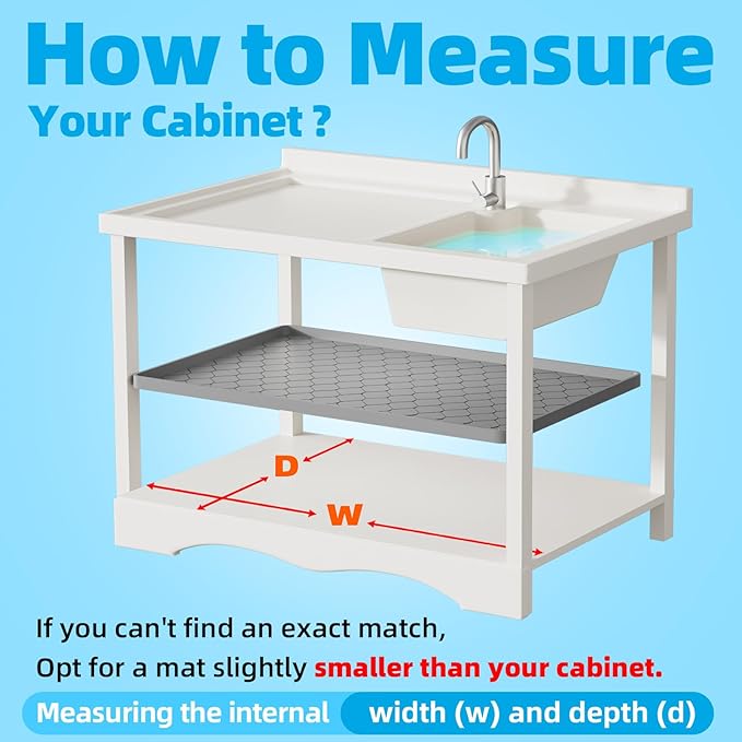 Winisok Waterproof Under Sink Mat 34" x 19", Silicone Mat, White | Raised Edge Traps Spills & Leaks, Shelf Liner, Cabinet Protector, for Kitchen, Bathroom, Boots, Pets, Home Essentials