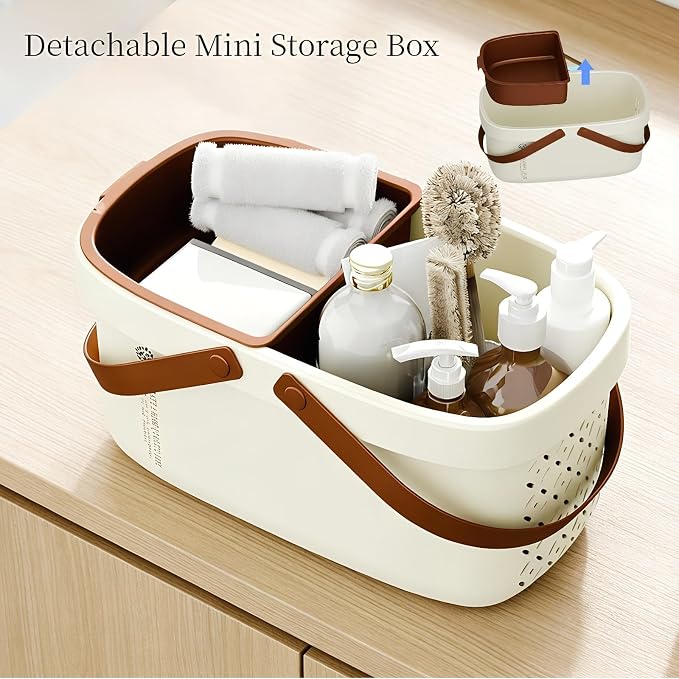 Pulseplay Plastic Shower Caddy Basket with Handle Portable Bath Tote Basket Bin for Bathroom Kitchen College Dorm Gym(Cream)