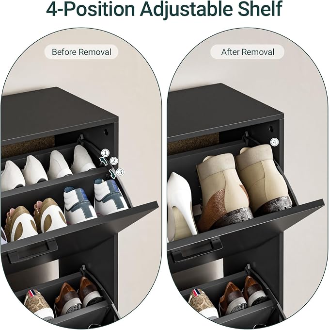 Shoe Cabinet with 2 Flip Drawers, Narrow Freestanding Shoe Organizer for Entryway, Hallway, Living Room, Black
