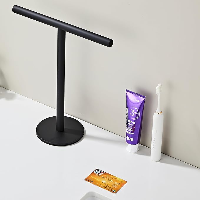 Bathroom Hand Towel Holder Stand，T-Shape Hand Towel Holder Stand SUS304 Stainless Steel Matte Black for Bathroom，Kitchen or Vanity Countertop