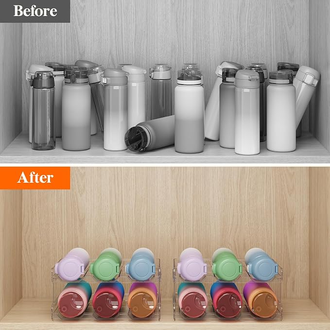 Lifewit 2 Tier Stackable Water Bottle Organizer for Cabinet, Plastic Bottle Holder Fits 6 Bottles/Tumblers up to 3.8" Diameter for Pantry/Countertop/Cupboard, 28 x 19 x 15 cm/11 x 7.5 x 5.7"