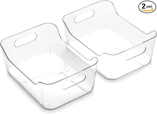 BINO | The SOHO Collection Plastic Storage Bins, X-Small - 2 Pack, Clear | Pantry and Fridge Organizer Containers, Kitchen Cabinet and Medicine Cabinet Bins