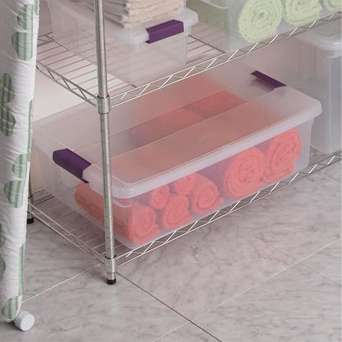 Sterilite 32 Qt ClearView Latch Storage Box, Stackable Bin with Latching Lid, Plastic Container to Organize Clothes Underbed, Clear Base, Lid, (Pack of 6)