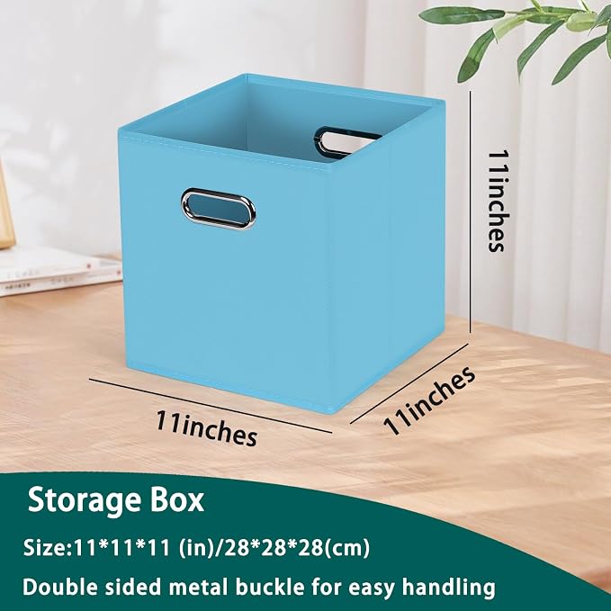 Black Foldable Storage Cubes Bins, Fabric Storage Box Cubes Organizer Baskets with Dual Handles for Home Organizer,Set of 3,(Blue)