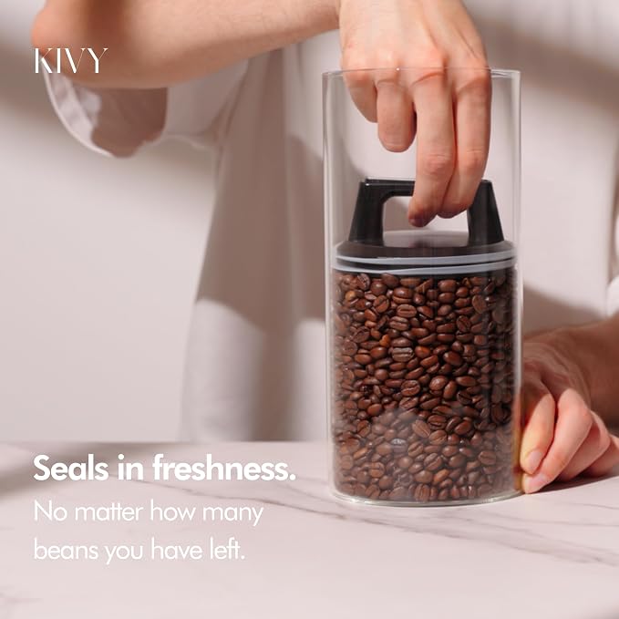KIVY Vacuum Coffee Canister - Push Lid Preserves Coffee Aroma & Oil - Stainless Steel Airtight Coffee Canister - Coffee Container for Ground Coffee & Coffee Bean Storage - Removes Excess Air