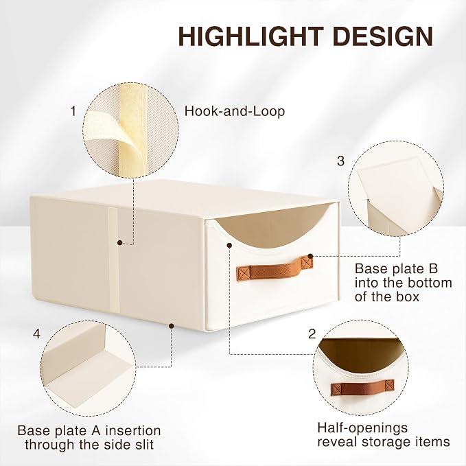 Homsorout Large Closet Storage Bins with Drawer, Fabric Bins for Organization, Collapsible Storage Drawers Organizer for Bedroom, Living Room, 6 Pack, Beige