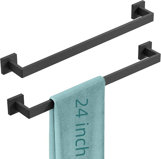 Bathroom Towel Bar, Towel Racks for Bathroom Wall Mounted Black | 24 Inch Stainless Steel Towel Rod Modern Home Decor,Matte Black Towel Holder Bathroom 2 Pack