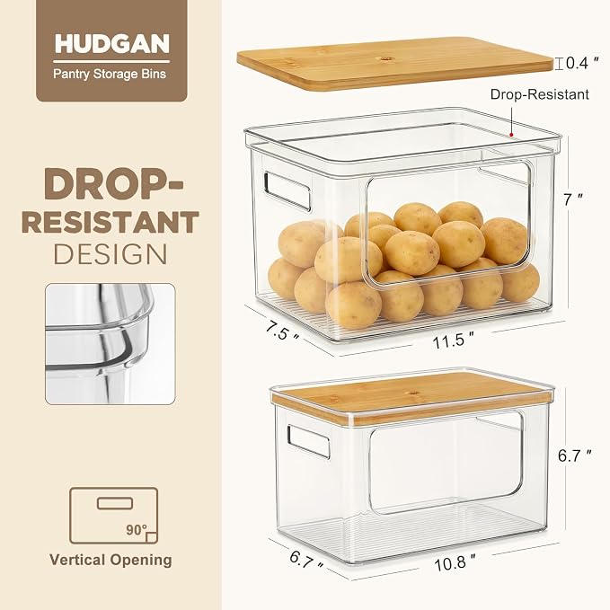 Hudgan Potato and Onion Storage Bin for Pantry Organizers Straight Side, Stackable, 2 Set