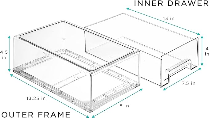 Sorbus Medium Clear Stackable Storage Drawers – 4-Pack Plastic Organizer Bins with Handles – Stackable Pull-Out Storage Drawers for Closet, Pantry, Office, Bathroom, Craft, and Toy Organization