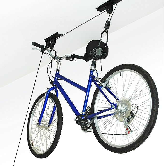 Bike Hanger - Overhead Hoist Pulley System with 100lb Capacity for Bicycles or Ladders - Secure Garage Ceiling Storage by Rad Sportz