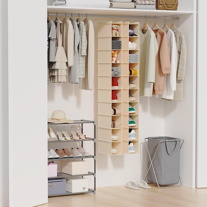 MAX Houser 2 Pack 10 Tier Foldable Hanging Shoe Organizer, Hanging Shoe Storage Shelf, Beige
