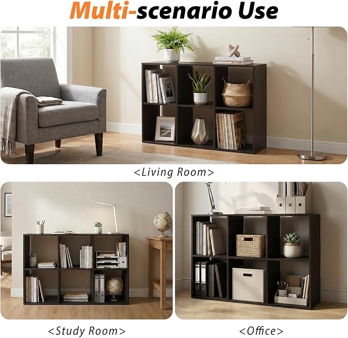 WannabeMyself【Sturdy Build&Easy Assembly】6 Cube Storage Organizer with Anti-Tipping Kits,Reversible Open Back Book Shelf, Bookcase for Living Room,Bedroom,Entrance Hall,Office,24.1×11.4×35.9,Chocolate