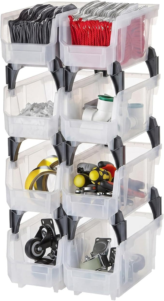 VEVOR Plastic Stackable Storage Bins, 10.9 x 5.5 x 5.1 inch (8 Pack), Plastic Containers for Organizing & Storage Bins for Closet, Garage, Small Parts, Office Supplies, Other Accessories, Transparent