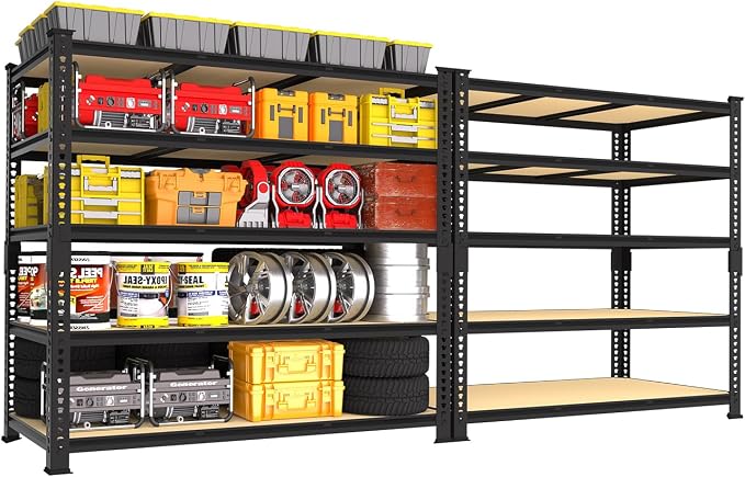PrimeZone 3250 LBS Heavy Duty Garage Storage Shelves Adjustable Shelf, 2PCS | 48"W X 24"D X 72"H, 5-Tier Metal Shelving Unit, 10 Support Beams, Easy Assembly, Standing Utility Rack for Warehouse Basement