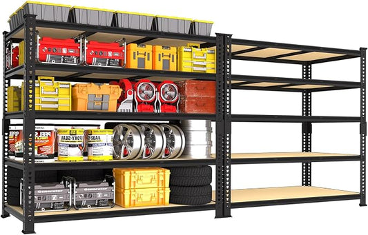 PrimeZone 3250 LBS Heavy Duty Garage Storage Shelves Adjustable Shelf, 2PCS | 48"W X 24"D X 72"H, 5-Tier Metal Shelving Unit, 10 Support Beams, Easy Assembly, Standing Utility Rack for Warehouse Basement