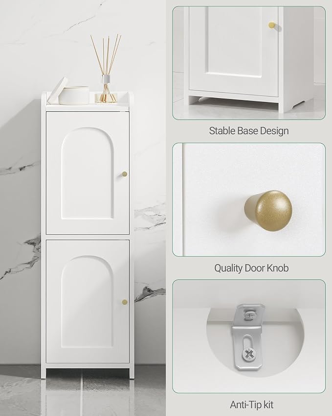 Hzuaneri Bathroom Storage Cabinet, Small Corner Floor Cabinet with 2 Doors | Narrow Toilet Paper Cabinets with Adjustable Shelf, Bathroom Organizer for Small Spaces, 7.9" D x 9.8" W x 29.5" H White