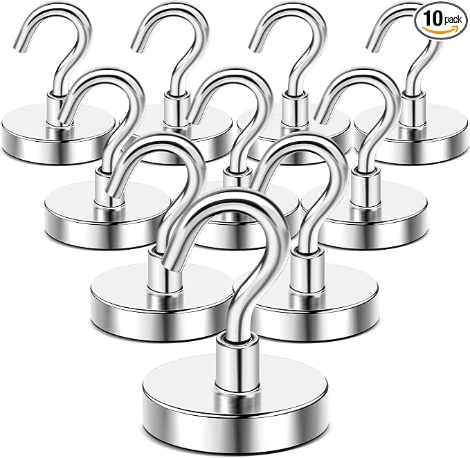 DIYMAG Magnetic Hooks 10pcs 170lbs Cruise Essentials 2026 Magnet Hook | Neodymium Heavy Duty Strong Magnets Hanging Ship Cabins Refrigerator Fridge Classroom Beach Vacation Kitchen Grills Home Tool