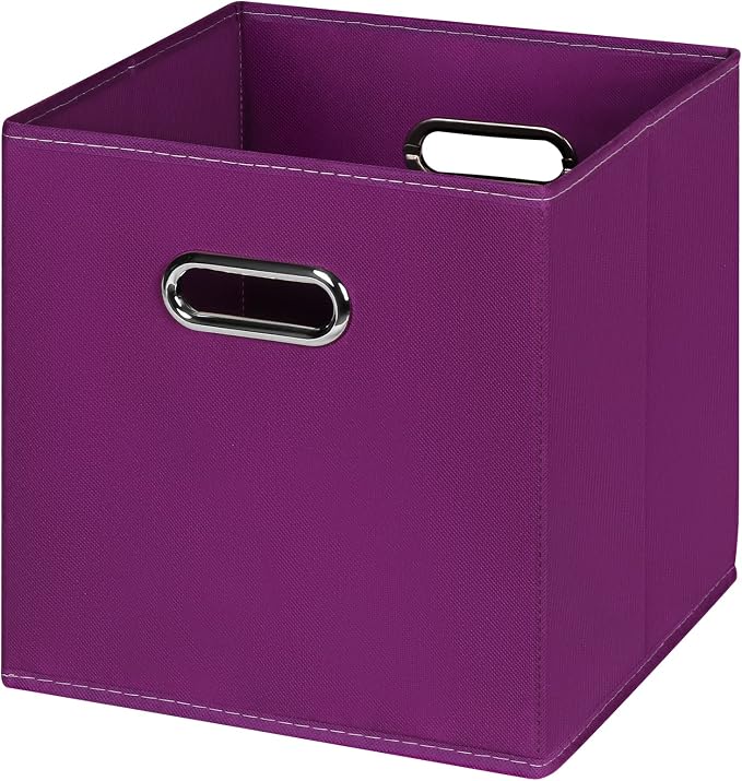 Black Foldable Storage Cubes Bins , Fabric Storage Box Cubes Organizer Baskets with Dual Handles for Home Organizer(Purple)