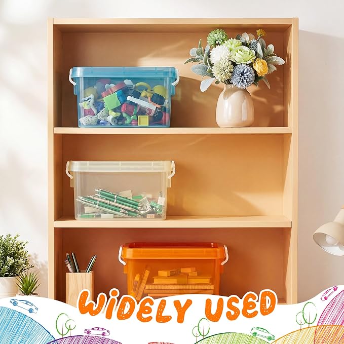 12 Pack Colorful Plastic Storage Bins with Lids 4 Quart Small Storage Latch Box Stackable and Nestable Clear Organizer Bins with Latching Handle and Buckle for Organizing (Pastel)