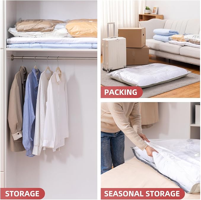 TAILI Vacuum Storage Bags 4 Pack, XXL Jumbo Size 47x39 Inch, Cream | XXL Large Vacuum Seal Bags for Clothing, Huge Space for Bedding, Comforters, Pillows, Toy, Save More Closet Space