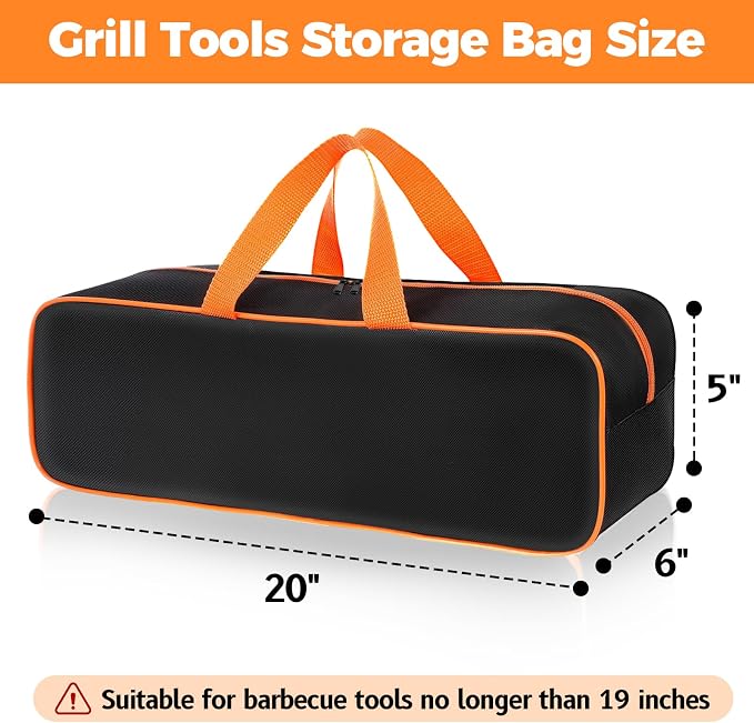 Grill Utensil Storage Bag for Outdoor Grilling, 20 x 6 x 5 in, Black | 1680D Oxford fabric, large capacity grill tool storage bag, accessories storage compatible with Blackstone griddle