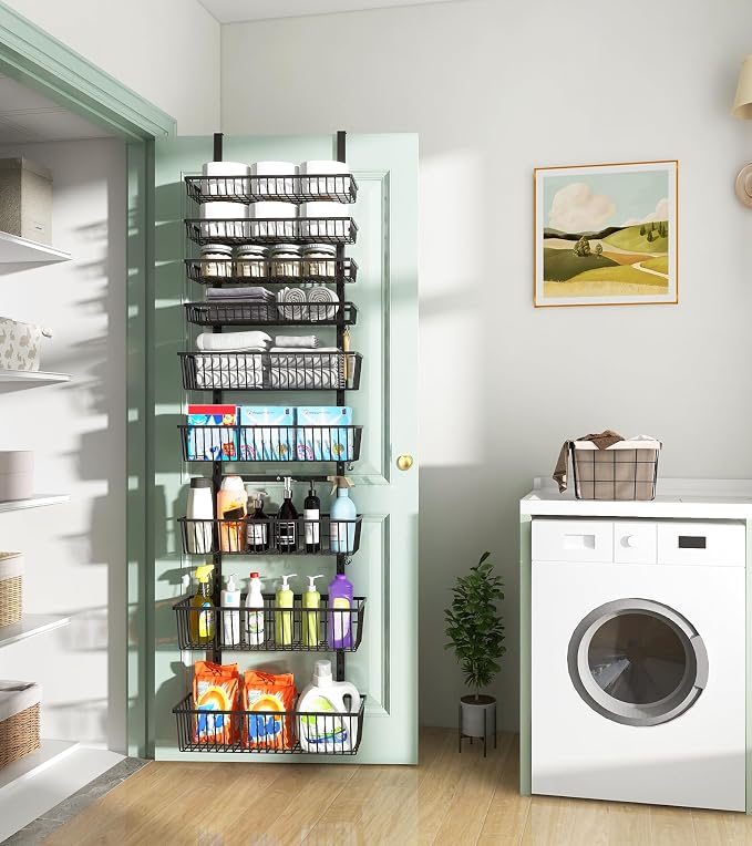Mefirt 9-Tier Over The Door Pantry Organizer, Pantry Storage & Organization | Pantry Hanging Organizers and Storage, Adjustable Heavy-Duty Metal for Home & Kitchen, Back of Door Seasoning Rack