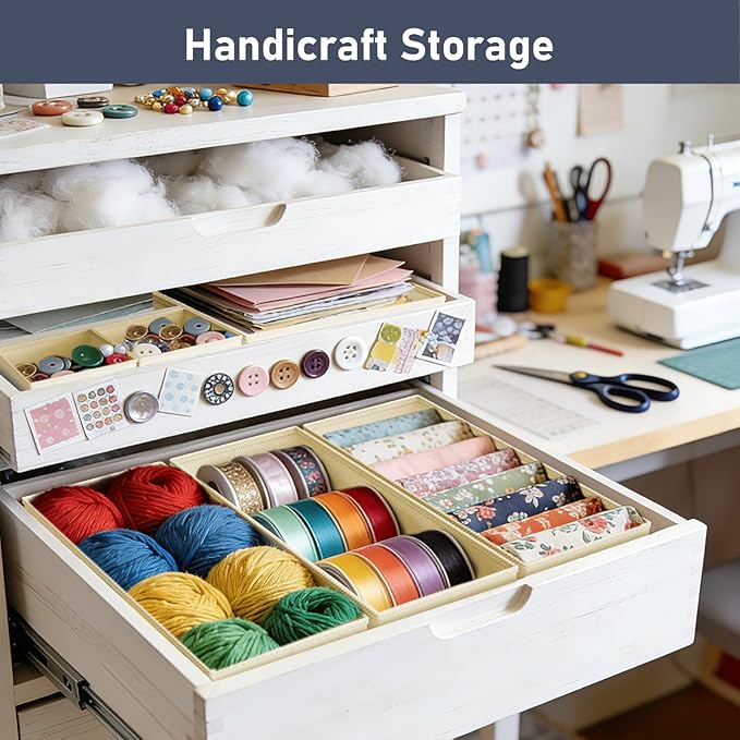 DIMJ Drawer Organizer Clothes, 12 Pack Dresser Organizer, Foldable Closet Organizers and Storage, Fabric Dresser Bins, Drawer Dividers for Nursery, Baby Clothes, Underwears, Sock (Beige)