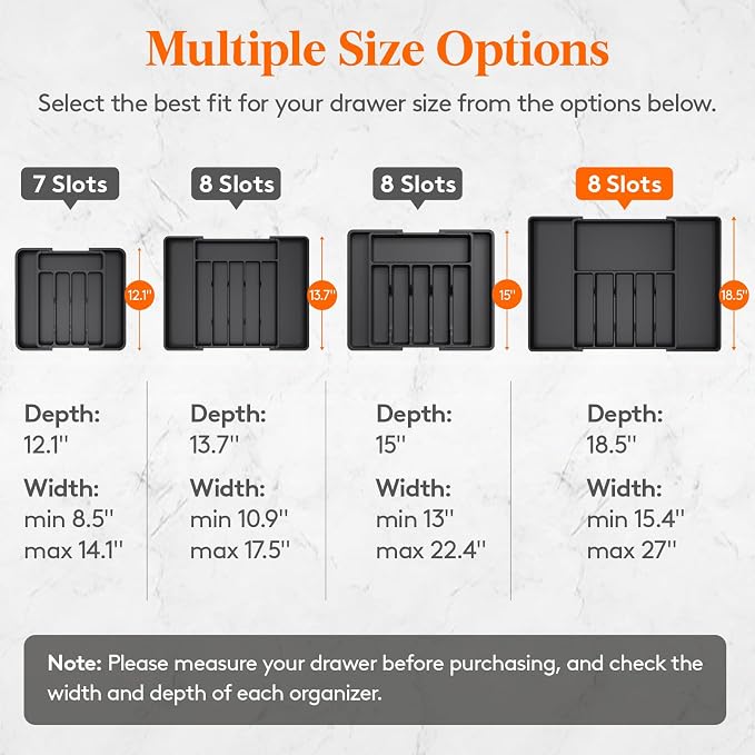 Lifewit Silverware Drawer Organizer, Expandable Utensil Tray for Kitchen, BPA Free Flatware and Cutlery Holder, Adjustable Plastic Storage for Spoons Forks Knives, 15- 27 x 18.5", Black