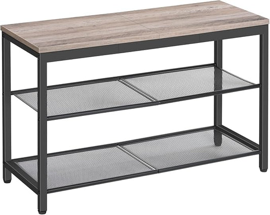 HOOBRO Shoe Bench, 3-Tier Shoe Rack, Industrial Shoe Organizer Storage Bench, 29.5 inches Entry Bench with Mesh Shelves, for Entryway, Living Room, Hallway, Easy Assembly, Greige BG75HX01
