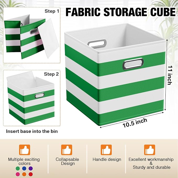 CroBlissful 11 Inch 6 Pack Fabric Storage Cubes with Metal Handles, Back to School Collapsible Organizer Bins for Classroom, Closet, Student Room, Toys and School Supplies (Dark Color)