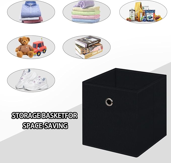 Foldable Storage Cubes Bins ,11 Inch Cloth Storage Cube Fabric Storage Box Cubes Organizer Baskets with Handles for Home Organizer Set of 12 (Black)