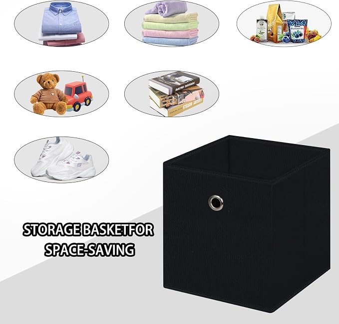 Black Foldable Storage Cubes Bins ,11 Inch Cloth Storage Cube Fabric Storage Box Cubes Organizer Baskets with Handles for Home Organizer Set of 3 (Black)