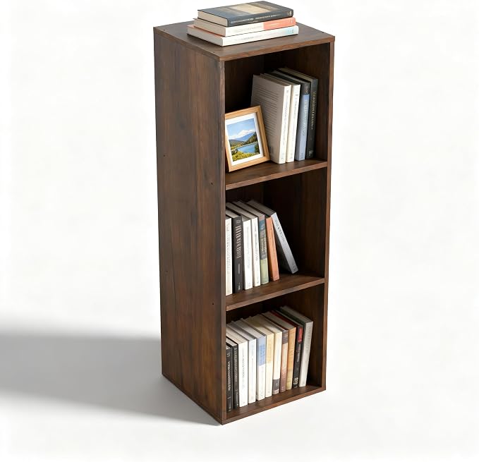 3 Cube Storage Organizer, 3Tier Cube Low Bookcase Freestanding Storage Display Organizer, Three-Cubes Open Shelf Bookshelf for Home Office (Dark Walnut,Black Walnut, 3-Cube)