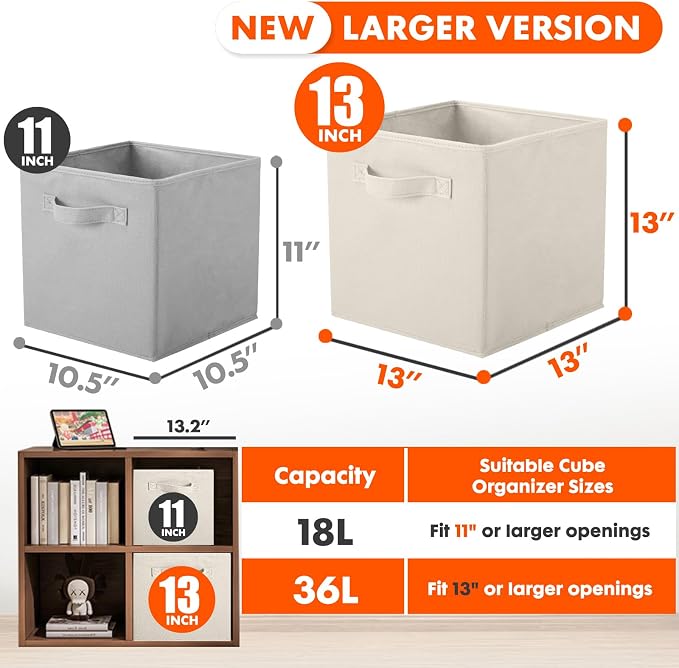 ShellKingdom Storage Bins, Foldable Fabric Storage Cube And Cloth Organizer | Storage Drawer For Closet And Toys, 13 X 13 X 13 INCH, 2 Pack (Beige)