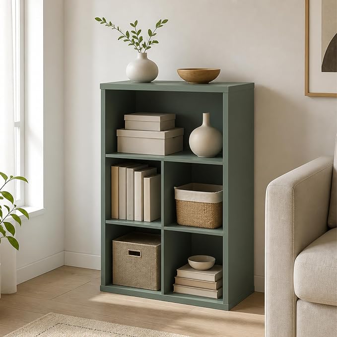 5-Cube Bookcase, Cube Storage Organizer Bookshelf, Book Shelf with Closed Back, 15.3 x 29.9 x 43.3, for Bedroom, Living Room, Home Office, Sage Green