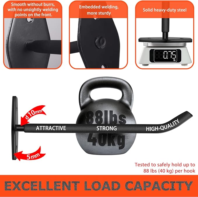 Tire Storage Rack Wall Mount, 10in Large Garage Hooks Heavy Duty | 8 Pack Tire Hooks for Garage Wall Storage, Wheel Hanger for Organizing Rims Ladder Folding Chairs and Bulky Tools | 88lbs