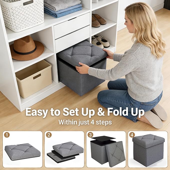 Storage Ottoman Footrest Stool Small Ottoman with Storage,35 Inches Foldable Ottomans Foot Rest Footstool Bench Ottoman with Storage Bench for Living Room Bedroom Dark Grey（15Wx15Dx15H