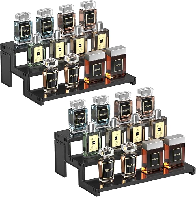 Lifewit Spice Rack, Perfume Cologne Organizer, Cupcake Stand, Tool-Free Assembly, Display Riser Shelf, Seasoning Figurine Makeup Holder, Room Decor, Kitchen Cabinet Storage, Black, 12in-3 Tier, 2 Pcs