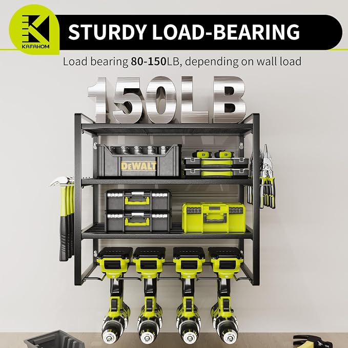 Power Tool Organizer, Garage Tool Organizers and Storage,Drill Holder Wall Mount, Storage Rack for Cordless Drill, Heavy Duty Tool shelf with Screwdriver Holder/Pliers Holder/Hammer Holder