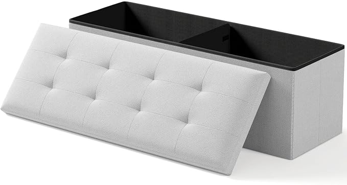 Folding Storage Ottoman Bench, Light Gray, 43 Inches | Multi-Functional Ottoman Foot Rest, End of Bed Bench, Storage Chest, Living Room, Bedroom, Hallway, Entryway, 600 lb Capacity