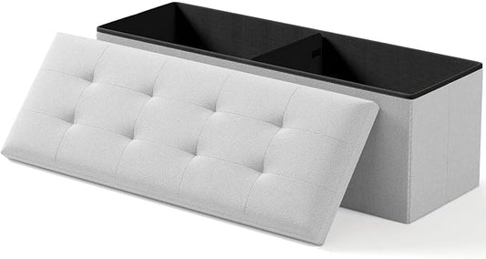 Folding Storage Ottoman Bench, Light Gray, 43 Inches | Multi-Functional Ottoman Foot Rest, End of Bed Bench, Storage Chest, Living Room, Bedroom, Hallway, Entryway, 600 lb Capacity