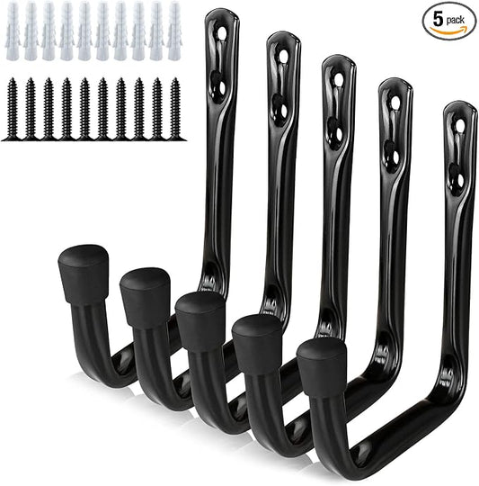 Dreecy J Utility Hooks for Hanging Heavy Duty Garage Storage Utility Hooks, Utility Hook for Garage Wall,Color Black, 5 Pack