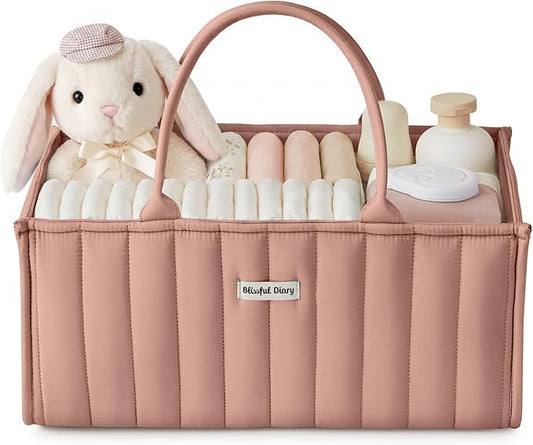 Blissful Diary Baby Diaper Caddy Organizer, Stylish Storage Basket for Newborn Essentials and Diaper Station, Gift for Baby Shower and Registry Must-Have, Blush Pink