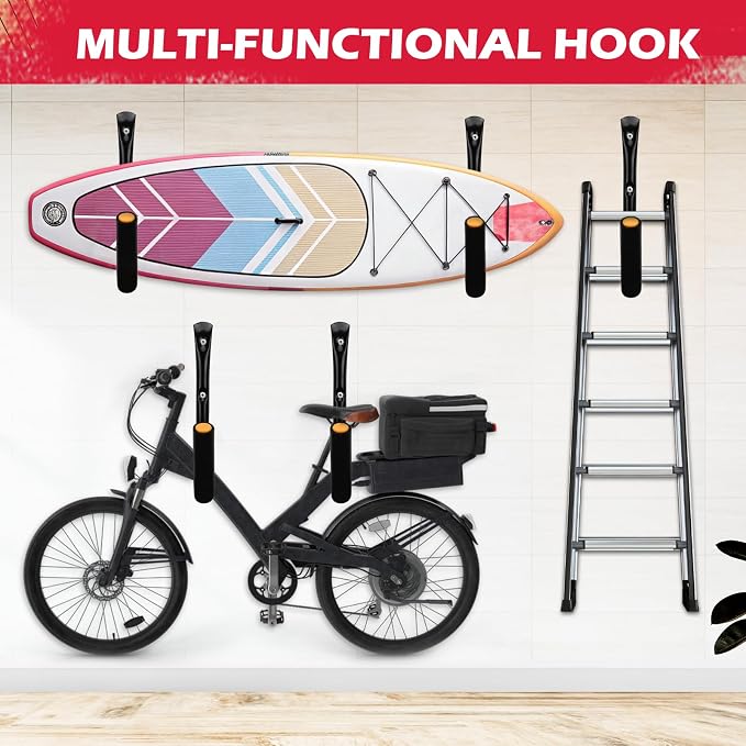 SEDY 4-Piece 15" 100 Lbs Heavy Duty Garage Storage Hooks, Kayak Storage Rack Garage Hooks Jumbo Arm Kayak Wall Mount for Hanging Surfboard Snowboard Paddle Board Ladders Bikes