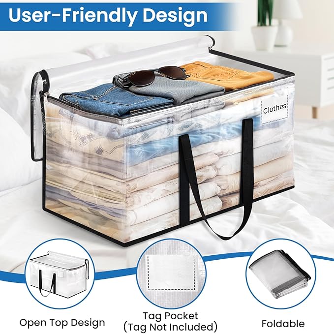 RoomHacks Clear Heavy Duty Extra Large Moving Bags, Reinforced Handle and Double Zipper, Storage Bags Alternative to Moving Box (2 Packs)