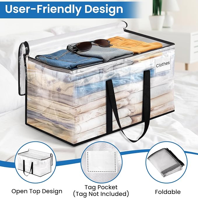RoomHacks Clear Heavy Duty Extra Large Moving Bags, Reinforced Handle & Double Zipper, Storage Bags Alternative to Moving Box (10 Packs)
