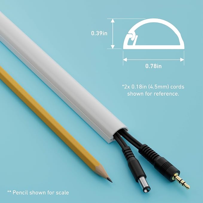 D-Line Half Round Cord Hider, Patented Cable Cover, Hide TV Wall Mount Wires, Raceway for Cords, Decorative Wire Covers, Paintable, Adhesive Cable Concealer, 10x 0.78in W x 0.39in H x 15.7in L, White